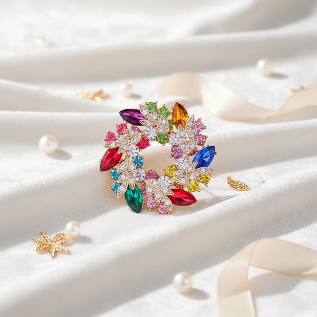 Colorful Round Brooch, Elegant Pin for Dresses and Sweaters